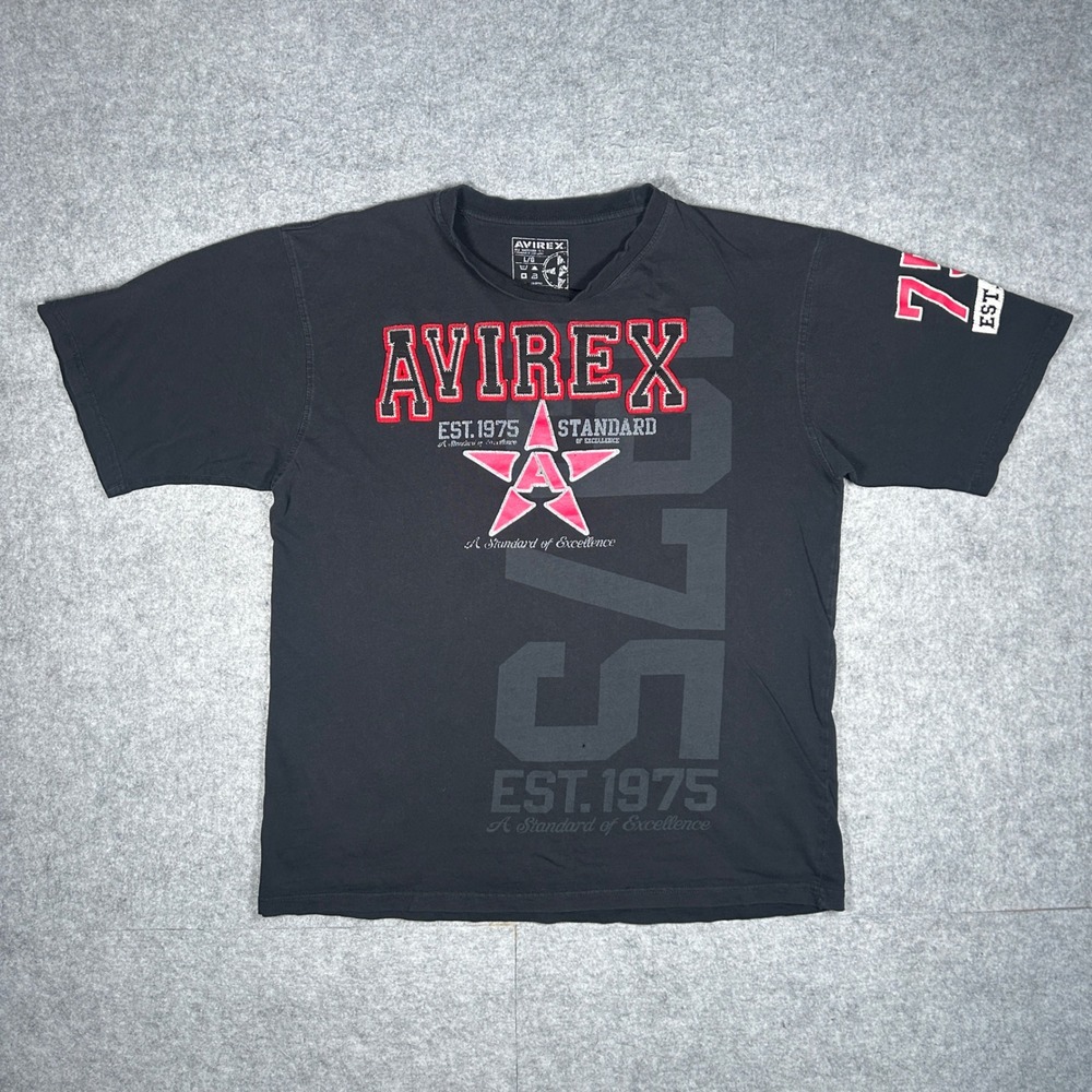 Avirex T Shirt Mens Large Black Embroidered Spell Out Y2K Hip Hop Streetwear